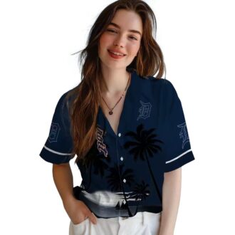 Official Detroit Tigers Hawaiian Shirt - Summer Beach Sunset Tropical Shirt Navy Black