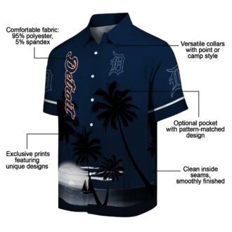 Official Detroit Tigers Hawaiian Shirt - Summer Beach Sunset Tropical Shirt Navy Black