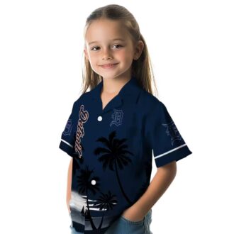 Official Detroit Tigers Hawaiian Shirt - Summer Beach Sunset Tropical Shirt Navy Black