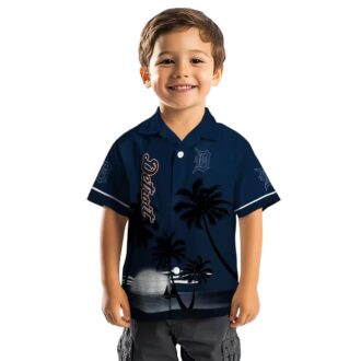 Official Detroit Tigers Hawaiian Shirt - Summer Beach Sunset Tropical Shirt Navy Black