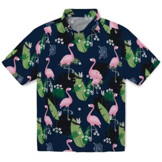 Official Detroit Tigers Navy Hawaiian Shirt - Flamingo Leaf Design Tropical Aloha Shirt for Fans