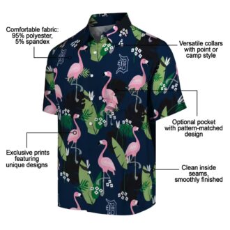 Official Detroit Tigers Navy Hawaiian Shirt - Flamingo Leaf Design Tropical Aloha Shirt for Fans