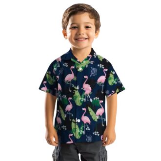 Official Detroit Tigers Navy Hawaiian Shirt - Flamingo Leaf Design Tropical Aloha Shirt for Fans