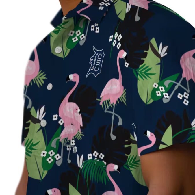 Official Detroit Tigers Navy Hawaiian Shirt - Flamingo Leaf Design Tropical Aloha Shirt for Fans
