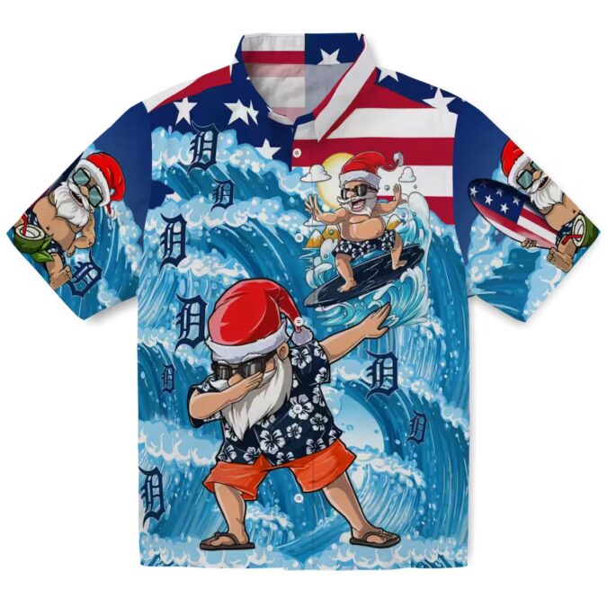 Official Detroit Tigers Surfing Santa Blue Hawaiian Shirt - MLB Beachwear for Fans