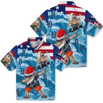 Official Detroit Tigers Surfing Santa Blue Hawaiian Shirt - MLB Beachwear for Fans