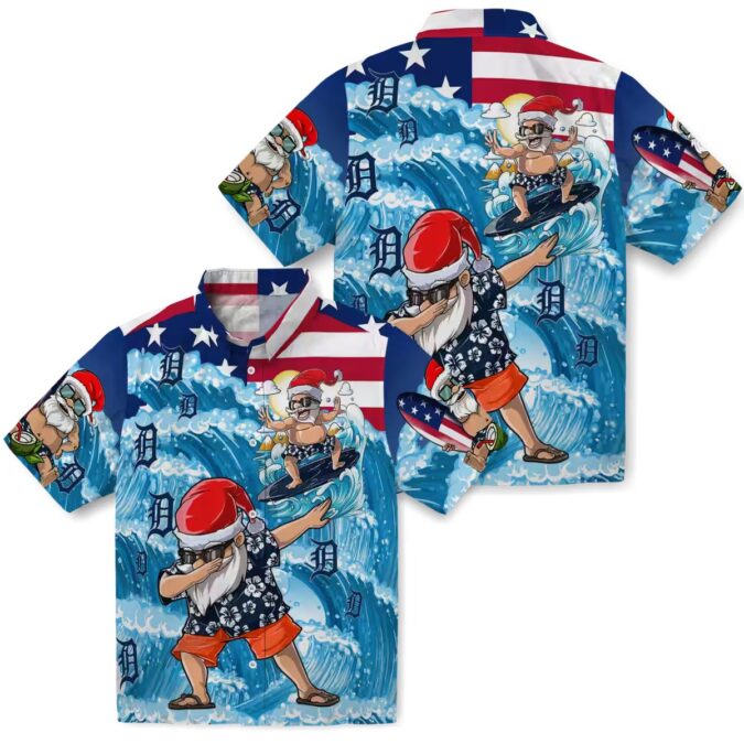 Official Detroit Tigers Surfing Santa Blue Hawaiian Shirt - MLB Beachwear for Fans