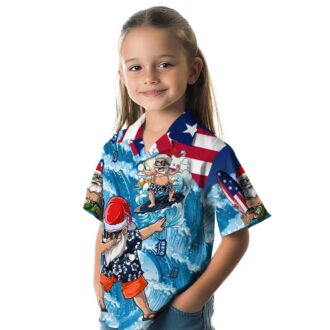 Official Detroit Tigers Surfing Santa Blue Hawaiian Shirt - MLB Beachwear for Fans
