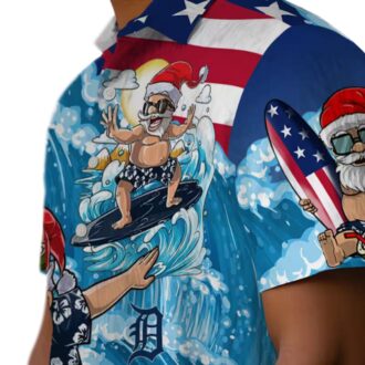 Official Detroit Tigers Surfing Santa Blue Hawaiian Shirt - MLB Beachwear for Fans
