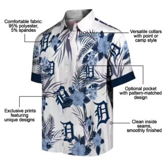 Patriotic Detroit Tigers Hawaiian Shirt - Hibiscus Design Navy White MLB Aloha Shirt
