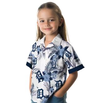 Patriotic Detroit Tigers Hawaiian Shirt - Hibiscus Design Navy White MLB Aloha Shirt