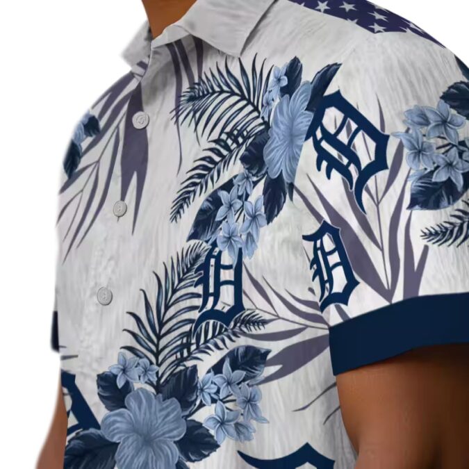Patriotic Detroit Tigers Hawaiian Shirt - Hibiscus Design Navy White MLB Aloha Shirt