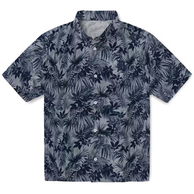 Shop Detroit Tigers Tropical Hawaiian Shirt - Navy Leafy Pattern with MLB Logo for Beach & Vacation