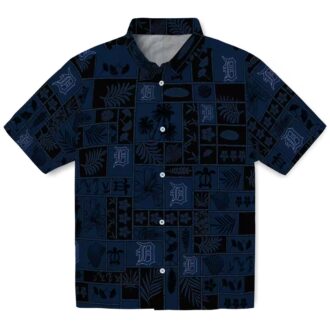 Unique Detroit Tigers Patchwork Tropical Hawaiian Shirt - Navy Black Aloha Shirt for MLB Fans