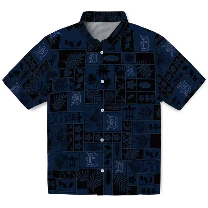 Unique Detroit Tigers Patchwork Tropical Hawaiian Shirt - Navy Black Aloha Shirt for MLB Fans