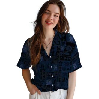 Unique Detroit Tigers Patchwork Tropical Hawaiian Shirt - Navy Black Aloha Shirt for MLB Fans