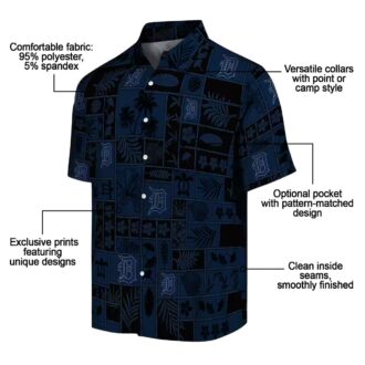 Unique Detroit Tigers Patchwork Tropical Hawaiian Shirt - Navy Black Aloha Shirt for MLB Fans