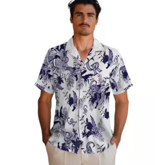Best MLB Colorado Rockies Hawaiian Shirt - Tropical Blue White Shirt with Botanical Floral Design