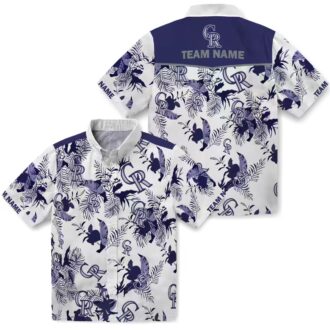 Best MLB Colorado Rockies Hawaiian Shirt - Tropical Blue White Shirt with Botanical Floral Design