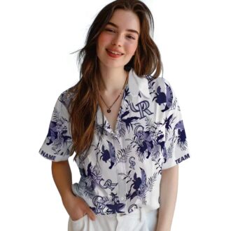 Best MLB Colorado Rockies Hawaiian Shirt - Tropical Blue White Shirt with Botanical Floral Design