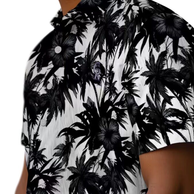 Black & White Colorado Rockies Hawaiian Shirt with Palm Design - MLB Fan Apparel for Summer and Beach