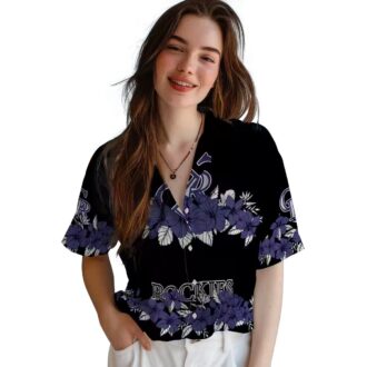 Buy Colorado Rockies Hibiscus Hawaiian Shirt - Blue & Black MLB Team Shirt