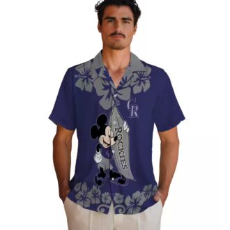 Colorado Rockies Blue Hawaiian Shirt with Surfing Mickey - MLB Team Summer Shirt for Fans