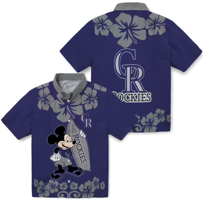 Colorado Rockies Blue Hawaiian Shirt with Surfing Mickey - MLB Team Summer Shirt for Fans