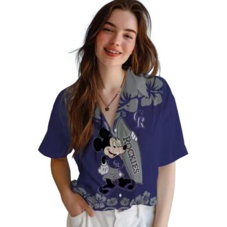 Colorado Rockies Blue Hawaiian Shirt with Surfing Mickey - MLB Team Summer Shirt for Fans
