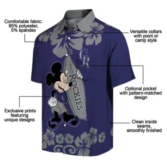 Colorado Rockies Blue Hawaiian Shirt with Surfing Mickey - MLB Team Summer Shirt for Fans