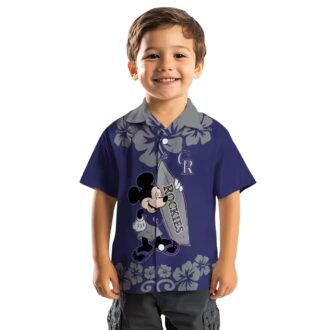 Colorado Rockies Blue Hawaiian Shirt with Surfing Mickey - MLB Team Summer Shirt for Fans