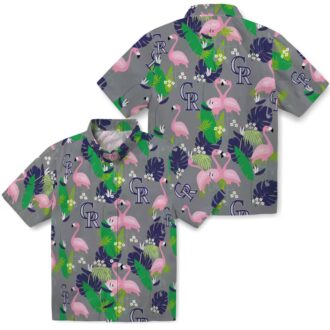 Colorado Rockies Flamingo Foliage Hawaiian Shirt - MLB Team Blue Green Tropical Shirt for Summer Fans