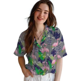 Colorado Rockies Flamingo Foliage Hawaiian Shirt - MLB Team Blue Green Tropical Shirt for Summer Fans