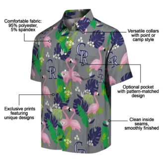 Colorado Rockies Flamingo Foliage Hawaiian Shirt - MLB Team Blue Green Tropical Shirt for Summer Fans