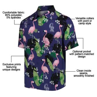 Colorado Rockies Flamingo Leaf Hawaiian Shirt - Blue MLB Team Tropical Shirt for Baseball Fans