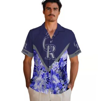Colorado Rockies Floral Chevron Blue Hawaiian Shirt - MLB Tropical Aloha Shirt for Baseball Fans