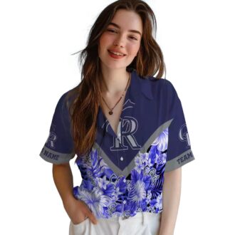 Colorado Rockies Floral Chevron Blue Hawaiian Shirt - MLB Tropical Aloha Shirt for Baseball Fans
