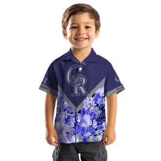 Colorado Rockies Floral Chevron Blue Hawaiian Shirt - MLB Tropical Aloha Shirt for Baseball Fans