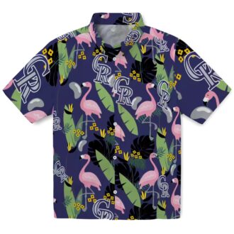 Colorado Rockies Hawaiian Shirt with Flamingo Leaves & Blue Tropical Design - MLB Fan Shirt for Summer