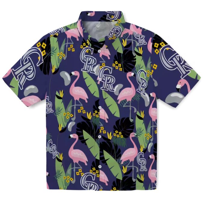 Colorado Rockies Hawaiian Shirt with Flamingo Leaves & Blue Tropical Design - MLB Fan Shirt for Summer
