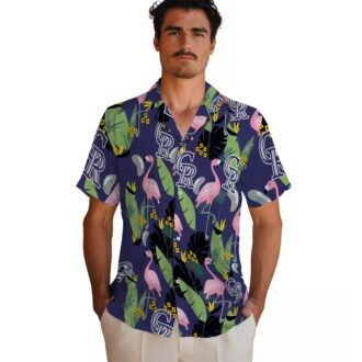 Colorado Rockies Hawaiian Shirt with Flamingo Leaves & Blue Tropical Design - MLB Fan Shirt for Summer