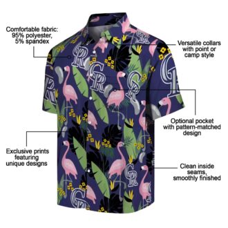 Colorado Rockies Hawaiian Shirt with Flamingo Leaves & Blue Tropical Design - MLB Fan Shirt for Summer