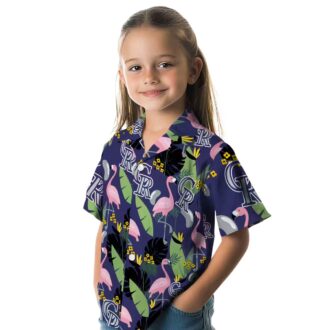 Colorado Rockies Hawaiian Shirt with Flamingo Leaves & Blue Tropical Design - MLB Fan Shirt for Summer