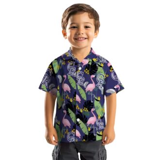 Colorado Rockies Hawaiian Shirt with Flamingo Leaves & Blue Tropical Design - MLB Fan Shirt for Summer