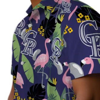 Colorado Rockies Hawaiian Shirt with Flamingo Leaves & Blue Tropical Design - MLB Fan Shirt for Summer
