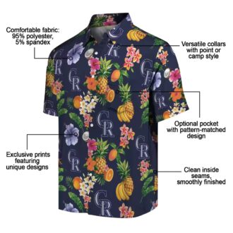 Colorado Rockies Hibiscus and Fruit Navy Blue Hawaiian Shirt - MLB Tropical Shirt for Fans
