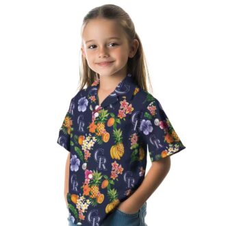 Colorado Rockies Hibiscus and Fruit Navy Blue Hawaiian Shirt - MLB Tropical Shirt for Fans