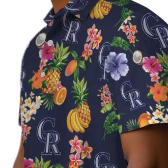 Colorado Rockies Hibiscus and Fruit Navy Blue Hawaiian Shirt - MLB Tropical Shirt for Fans