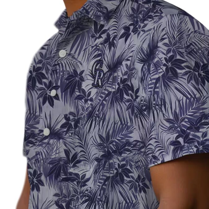 Colorado Rockies MLB Team Hawaiian Shirt - Blue Leafy Pattern Beach Shirt for Baseball Fans