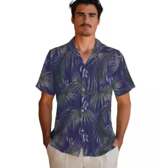 Colorado Rockies MLB Tropical Hawaiian Shirt with Leafy Palms & Blue Design